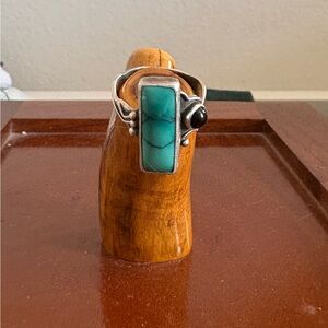 Turquoise and Black Stone Silver Ring